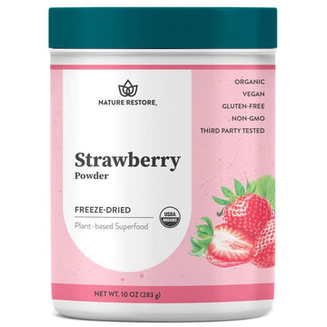 Nature Restore USDA Certified Organic Freeze Dried Strawberry Powder, 10 Ounces, Non GMO, Gluten Free, Vegan