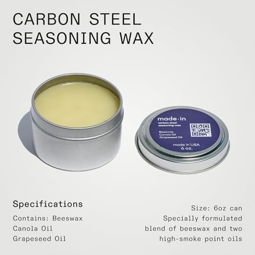 Made In Cookware - Carbon Steel Seasoning Wax (6 Oz) - Crafted in Canada - Rice Bran Wax, Canola Oil and Grapeseed Oil