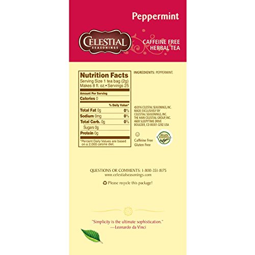 Celestial Seasonings Herbal Tea, Peppermint, 25 Count (Pack Of 6)