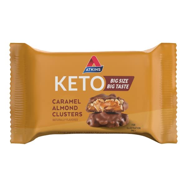 Atkins Caramel Almond Clusters, Gluten Free, High Fiber, 1g Sugar, 2g Net Carb, 20 Count, Keto Friendly
