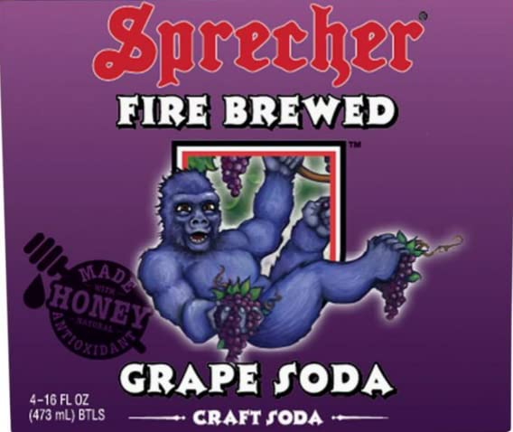 Sprecher Grape Soda, Great Tasting, Hand Crafted, Fire-Brewed, Gourmet, Craft Soda, 16oz Glass Bottles- 12 PACK