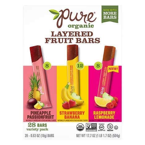 WESKEY Gourmet Organic Layered Fruit Bars Variety Pack | 2 Pack, 28 Bars Each | Raspberry Lemonade, Strawberry Banana, Pineapple Passionfruit