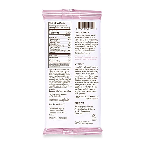 Chuao Chocolatier Sprinkle Dreams Milk Chocolate Bars | Gourmet Waffle Cone No Preservatives | For Gift Baskets, Thank You, Care Package | 3 Pack