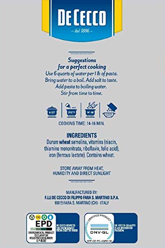 De Cecco Semolina Pasta, Paccheri No.125, 1 Pound (Pack of 12)