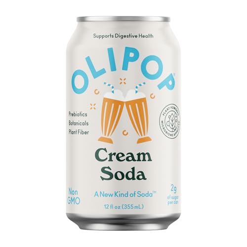 OLIPOP Prebiotic Soda Pop  Cream Soda  Prebiotics  Botanicals  Plant Fiber  12 fl oz (4 Cans)