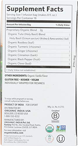 Organic India Tulsi Infusion Tea: Turmeric Rooibos, 18 Ct
