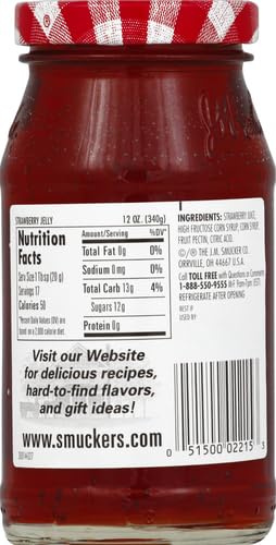 Smuckers Strawberry Jelly, Made With Real Fruitjuice, 12 Oz Glass Jar (Pack Of 1)