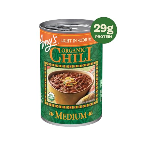 Amy S Organic Chili, Vegan Medium Chili, Light In Sodium, Gluten Free, Made With Organic Red Beans And Tofu, 14.7 Oz (12 Pack)