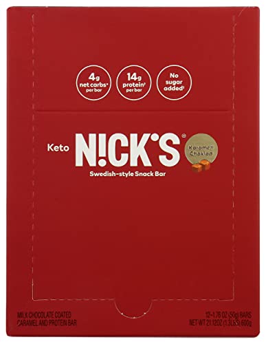 Nicks Karamell Choklad Snack Bar, No Added Sugar, Vegan, 1.76 Ounce (Pack of 12)