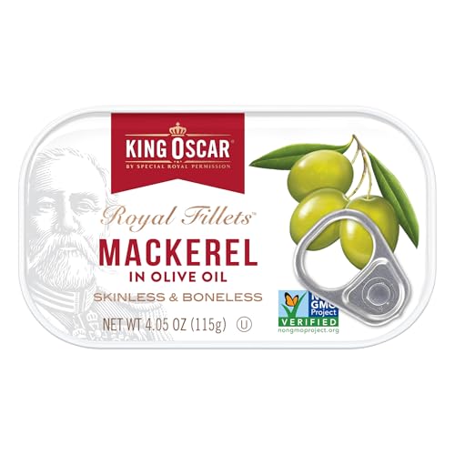 King Oscar Skinless & Boneless Mackerel Variety Pack Olive Oil  Med. Style  Lemon and Jalapeo  4.05-Ounce Cans (Pack of 6)