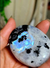 Rainbow Moonstone Large Palm Stone - Pocket Massage Worry Stone For Natural Body Chakra Balancing, Reiki Healing And Crystal Gri