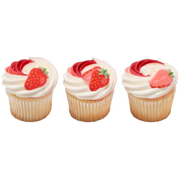Strawberry Shape Edible Sugar Decoration Toppers, 12 Count - Great For Cupcakes, Cookies, Cakes, Cakes Pops