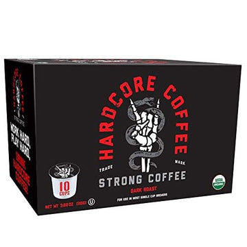Hardcore Single Serve Coffee Pods For Keurig K Cup Malt-Inspired, High Caffeine, Strong Roast, 10 Count