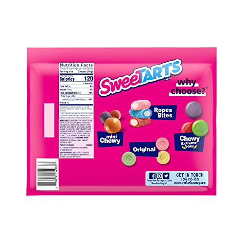 SweeTARTS Soft & Chewy Ropes Candy, Watermelon Berry Flavor, 9 Ounce (Pack of 4)