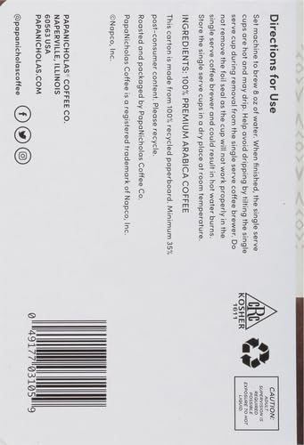 Papanicholas Coffee Single Serve Cups, 5-Star Restaurant Blend, 12 Count, Compatible with Keurig K Cup malt-inspired
