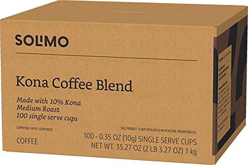 Solimo Medium Roast Coffee Pods, Kona Blend, Compatible with Keurig 2.0, 100 Count