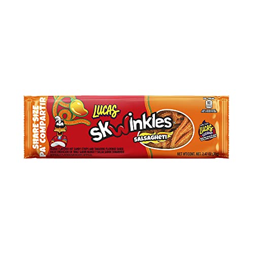 Lucas Salsagheti Mango Flavored Hot Candy Strips And Tamarind Flavored Sauce, King Size 2.4 Oz - 6 Pieces Pack For Treats, Snack