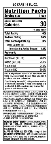 Monster Energy, Lo-Carb Monster, Low Carb Energy Drink, 16 Ounce (Pack of 24)