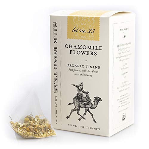 Silk Road Teas Organic Chamomile Flower Herbal Tea, Caffeine Free, 15 Tea Bags, 1 Count