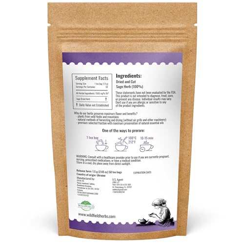 50 Bags Dried Sage Herb Herbs Tea (Salvia Officinalis) - 50 Count Tea Bags Salvia Sage