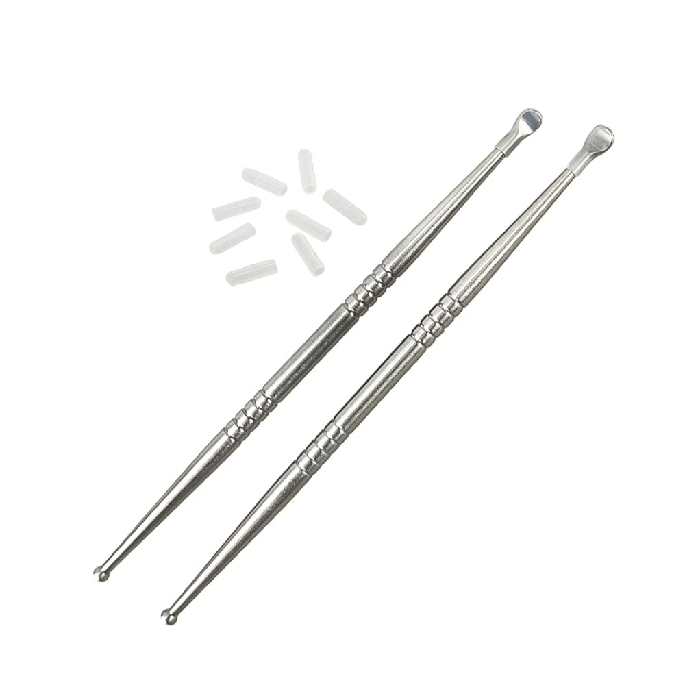 Airgoesin 2Pcs Tonsil Stone Removal Pick Tonsillolith Premium Tool Stainless Steel Oral Cleaner With 10 Soft Silicone Caps