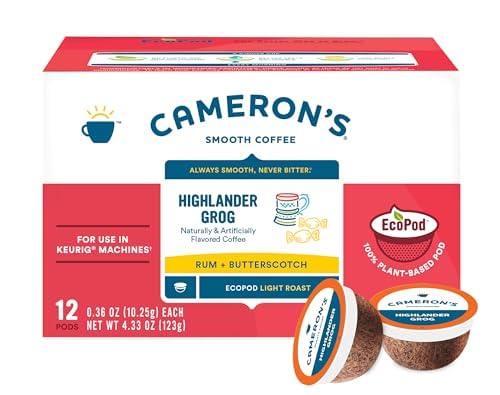 Cameron s Coffee Single Serve Pods, Light Roast, Flavored - Highlander Grog, 12 Count (Pack of 6)