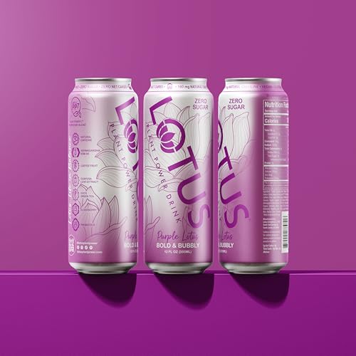 Purple Lotus Plant Power Drink | Sugar Free  Low Calorie | 160 mg Natural Caffeine from Green Coffee Bean | Plant-Based Ingredients | Zero Sugar | 10 Calories | 12 oz Cans | 12 Count