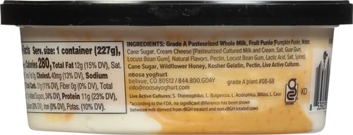 Noosa Yoghurt, Pumpkin, Whole Milk Yogurt, Grade-A Pasteurized, Gluten Free, Probiotic, 8 Ounce