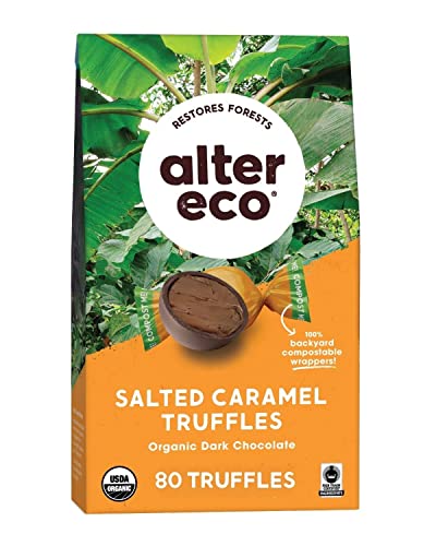 Alter Eco | Dark Chocolate Truffles | Pure Dark Cocoa, Organic Dark Chocolate Truffles, 10 Truffle Bag (Salted Caramel)