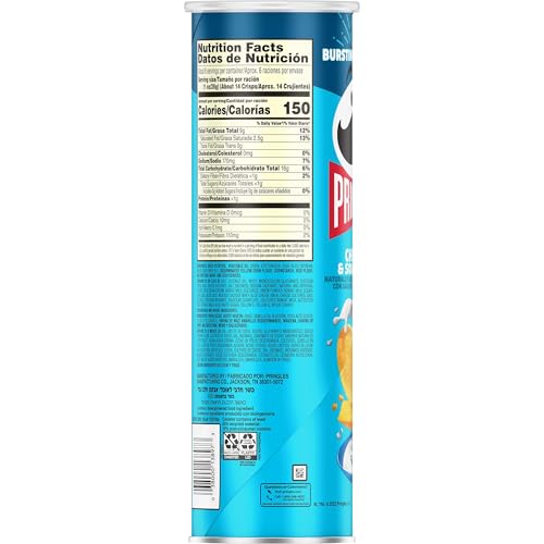 Pringles Cheddar & Sour Cream Potato Crisps, 158 G, Ligth Blue, Medium (3800013895)
