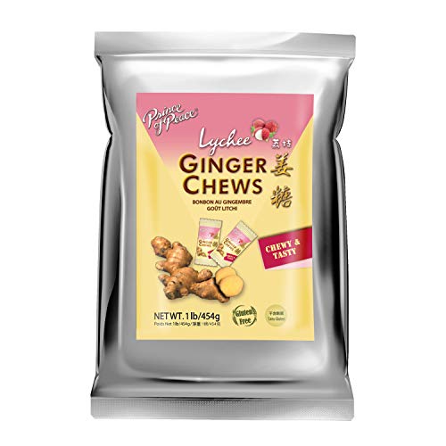 Prince of Peace Ginger Chews with Lychee, 1 lb. - Candied Ginger - Lychee Flavored Candy - Lychee Ginger Chews