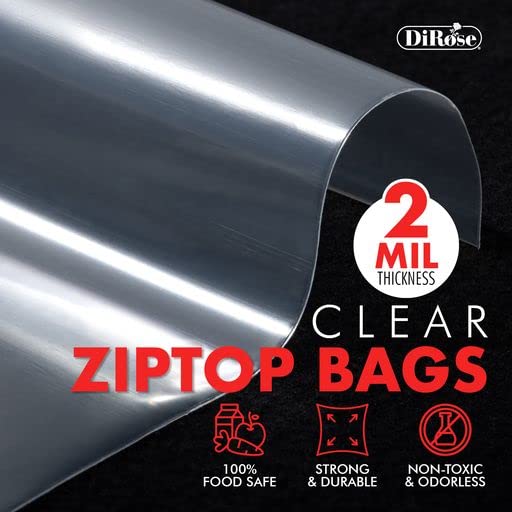 Reclosable Clear Plastic Zip Bags - By Dirose | Resealable, Strong, Thick, Sturdy | For Organizing, Travel, Shipping, Packaging,