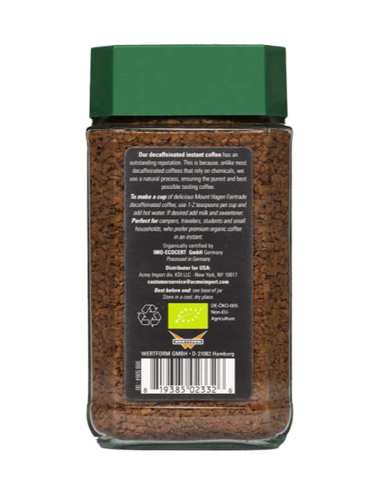 Mount Hagen Jar + Resealable Pouch Decaf Organic Freeze Dried Instant Coffee - Combo Pack | Eco-friendly, Fair-Trade, Medium Roa