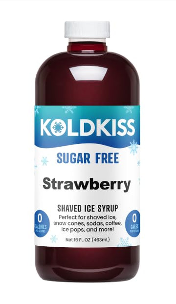 KoldKiss Sugar Free Strawberry Shaved Ice, Hawaiian Shaved Ice & Snow Cone Syrup - 16 Fl Oz Pints | Perfect for Parties, Milksha