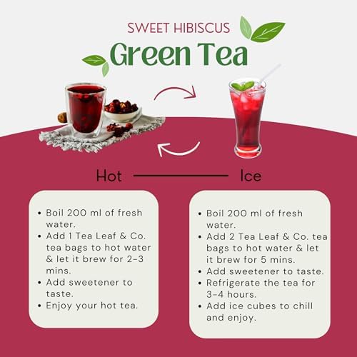Tea Leaf & Co. Organic Sweet Hibiscus Cinnamon Green Tea Bags - Low Caffeine - 100 Teabags (7.055oz/200gm)
