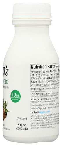 siggis Probiotic Drinkable Whole Milk Yogurt, Strawberry, 8 oz. - Single Serving, Only 5 Ingredients