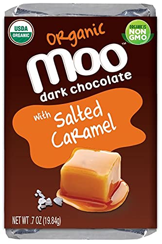 Moo Chocolates Organic Dark Chocolate Mini Bars With Salted Caramel 0.7Oz, 14 Ct (Pack Of 1) | Usda Organic, Non-Gmo | 100 Calor