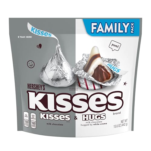 HERSHEYS HUGS & KISSES Milk Chocolate and White Creme Candy Family Pack, 15.6 oz