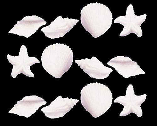 CakeSupplyShop 24pk Edible White Seashells & Starfish Sugar Decorations for Cakes, Cupcakes, & Cake Pops - 49 Piece Set