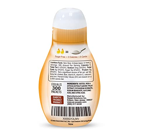 Ez-Sweetz Stevia & Monk Fruit (1.36Oz - Liquid Sweetener 300 Servings/Bottle)