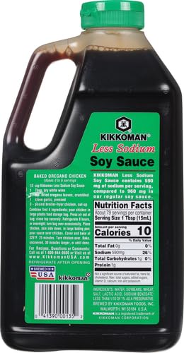 Kikkoman Soy Sauce, Traditionally Brewed, Less Sodium, 40.57 Fl Oz, Model 220-00711