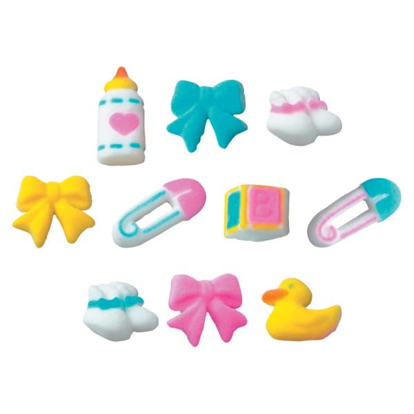Mini Baby Shower Assorment Edible Sugar Cake Toppers, 24 Count