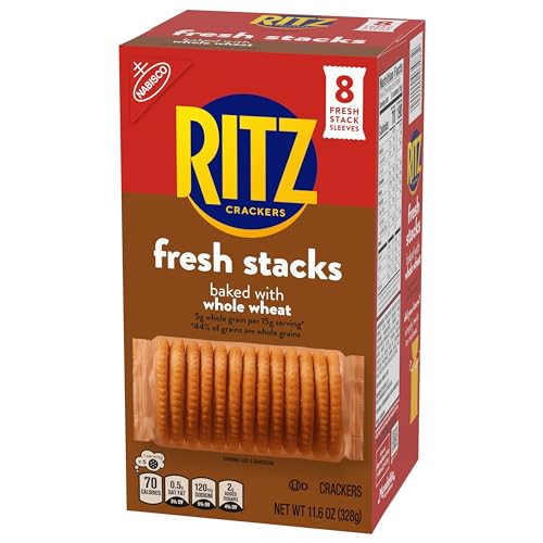 RITZ Fresh Stacks Whole Wheat Crackers, Bulk Travel Snacks, Holiday Crackers, 6 Boxes (48 Multi Snack Packs)