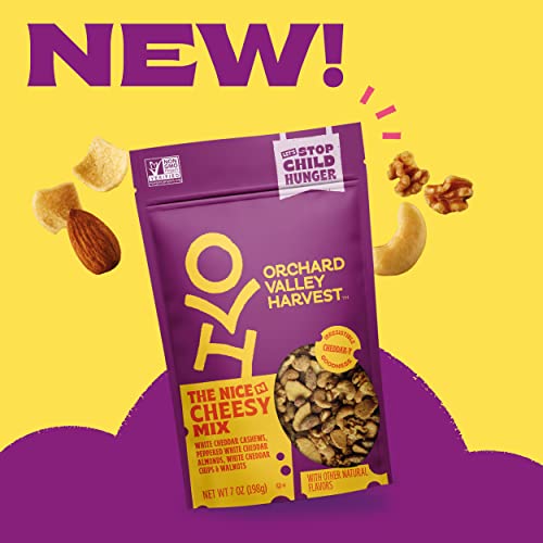 Orchard Valley Harvest Nice N Cheesy Mix, 1.85 oz (Pack of 14), White Cheddar Almonds, Cashews, Chips, Walnuts, Resealable Bag,