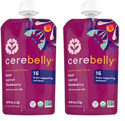 Cerebelly Organic Baby Food Pouches - Beet Carrot Blueberry (Pack Of 2), Organic Fruit & Super Veggie Purees, Baby Food Meals St