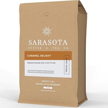 Sarasota Coffee Whole Bean Salted Caramel | Medium Roast Gourmet Flavored Coffee Beans | Low Acid, Mold Free, Specialty Grade Bu