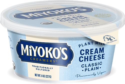 MIYOKOS CREAMERY Organic Vegan Cream Cheese, Classic Plain, 8 oz Tub (1-Pack)