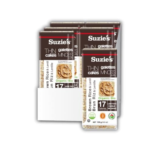 Suzie's Organic Lentil & Brown Rice Cake Thins|6 Pack|USDA Organic, NON-GMO, Fat-Free, Sugar-Free, Gluten-Free|Low-Calorie Snack