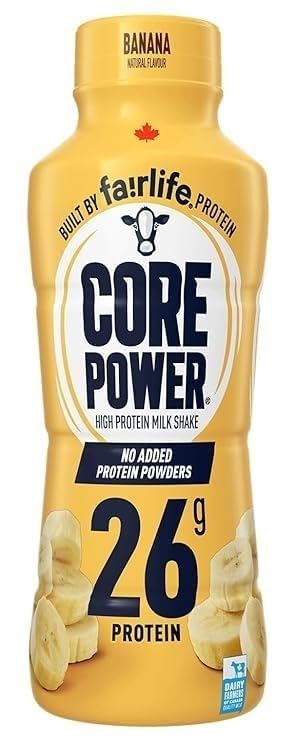 Core Power Protein Shake 26g Banana - No Added Protein Powder  Lactose-Free  Made with Canadian Milk - Pack of 12 Fairlife Protein Shakes  414mL/14 fl. oz. (Shipped from Canada)