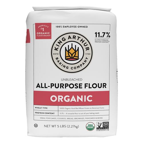 King Arthur Organic All Purpose Artisan Flour - Premium Unbleached Wheat For Baking Bread, Pizza, Cookies & More - 5 Lbs Bulk Pa